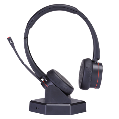 High quality wireless bluetooth communication headset with noise cancelling microphone for call center