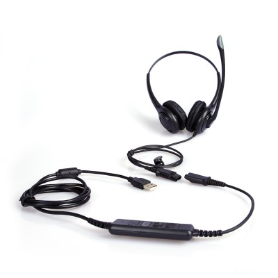 Noise cancelling Binaural Call center headset telephone headset with USB connecting with Computer, QD included