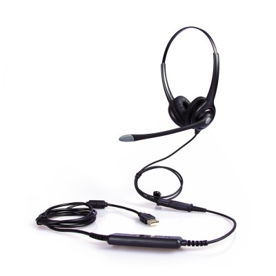 Binaural Call center computer USB headset with Plantronics QD connector for call center or remote work